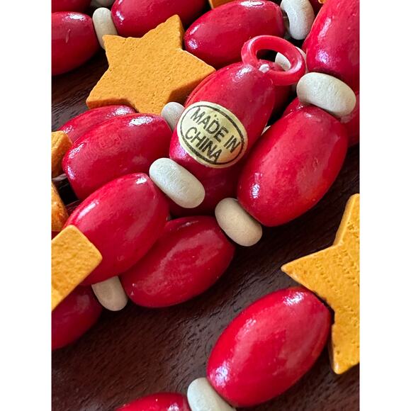 2 Vintage Wood Beads stars Christmas Garlands 20 ft ea. Red Yellow wooden decor - Picture 7 of 13